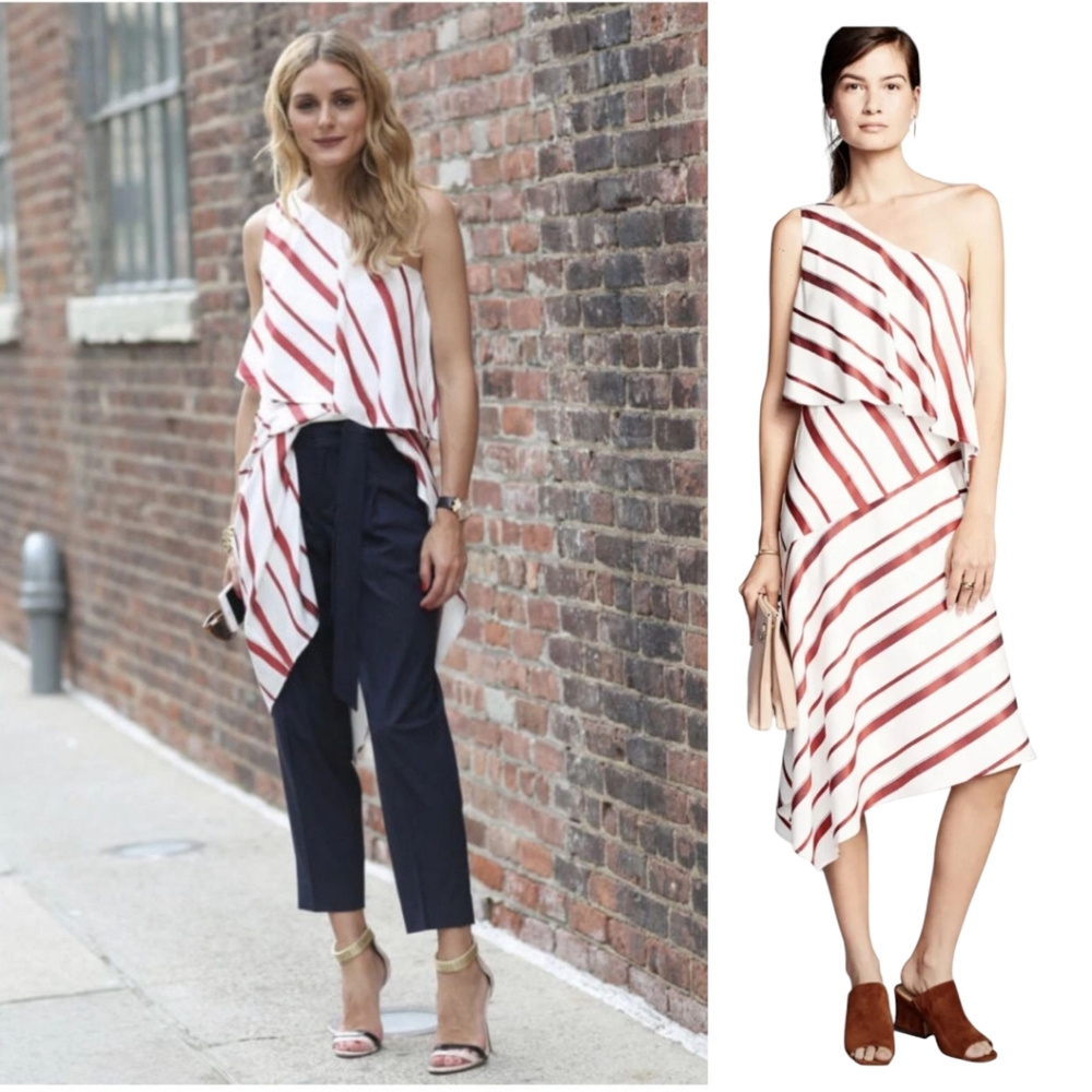 BR Nwot Assymetric Diagonal Stripes One Shoulder Handkerchief Dress Larg…